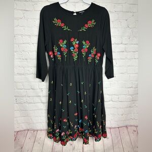 Torrid Embroidered Black Floral Dress